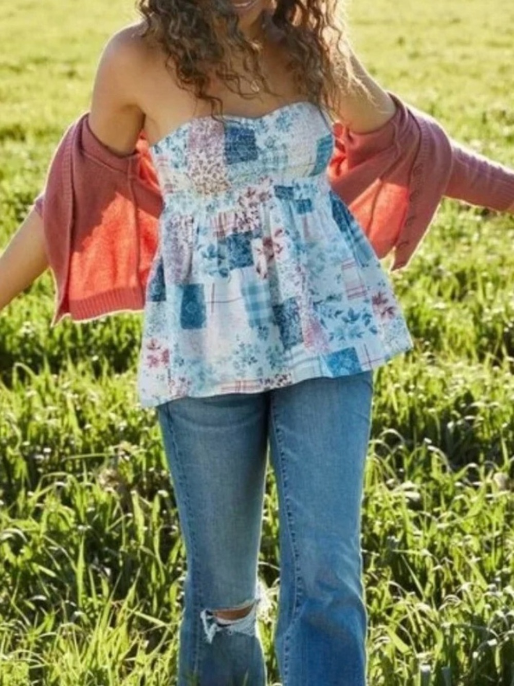 American Eagle Patchwork Strapless Top